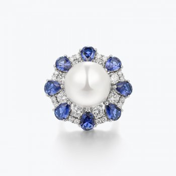 New vintage classic 925 silver rhodium plated pearl zircon ring