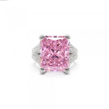 Classic European and American hot-selling 15CT vivid pink ice flower cut high carbon diamond ring