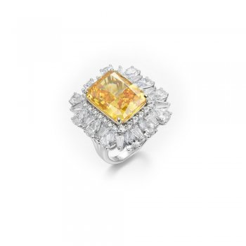 Luxurious and atmospheric vivid yellow S925 sterling silver ring inlaid with imported high-carbon diamonds high-grade female rin