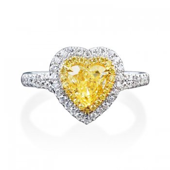 925 Sterling Silver Jewelry Fancy Heart Shape Cut Fancy Yellow Zircon Double Halo Ring