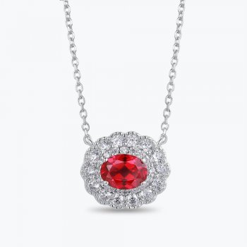 Pigeon Blood Red Cultivated Ruby Necklace S925 Silver Pendant Female Red Corundum Retro Temperament Light Luxury Clavicle Chain