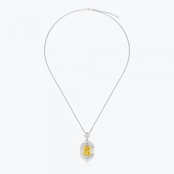 High Quality S925 Silver Fancy Yellow Sugar Cube Shape Pendant Women's Necklace