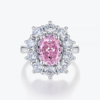 Hot sale new style ice flower cut vivid pink high carbon diamond S925 sterling silver ring