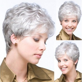 Chemical Fiber Women's Fashion Short Hair Gray Gradient Fluffy Wig