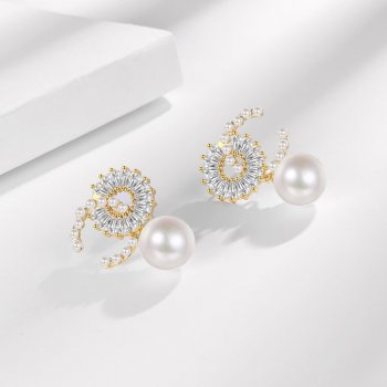 S925 Silver Needle Light Luxury Double C Pearl Earrings for Women