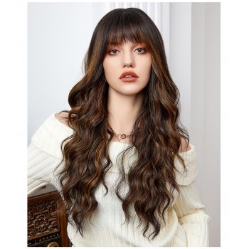 Air bangs, long curly hair, multi-color, natural and versatile wig