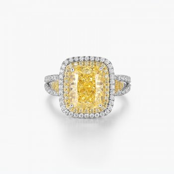 High-end S925 sterling silver high carbon diamond ice flower cut vivid yellow ring spring and autumn yellow luxury ring