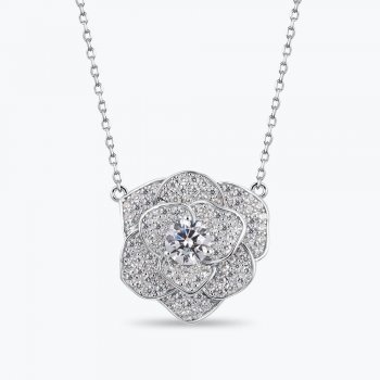 Sparkling Rose Flower Necklace Female S925 Silver Gold-plated Rose Flower Zircon Full Diamond Clavicle Chain