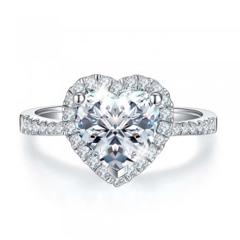 Classic and simple hot selling white heart shaped zircon ring