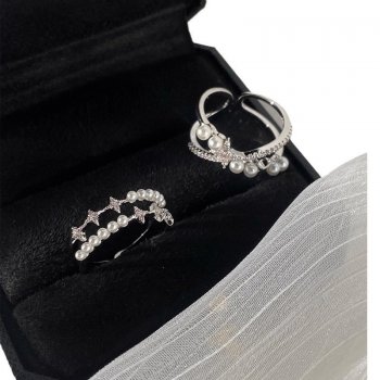 Double layer star pearl ring for women summer 2024 new fashion personalized ring opening adjustable index finger ring