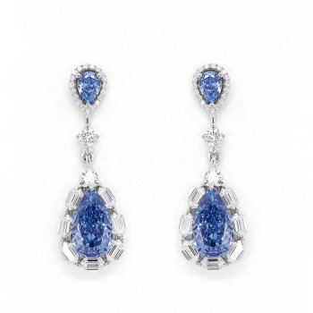 Light luxury high-grade water drop blue high carbon diamond S925 silver female temperament earrings blue earrings