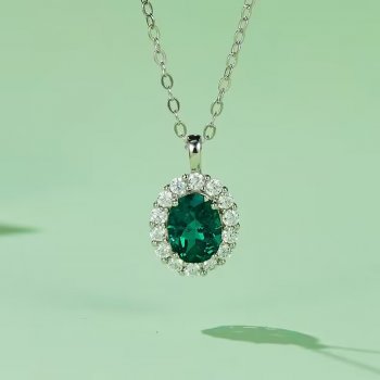 New S925 Silver Cultivated Emerald Female Retro European and American Style Necklace