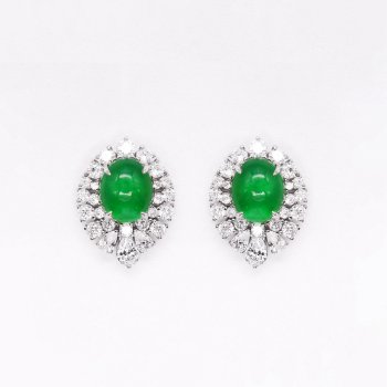 Ice green inlaid 925 white gold plated green egg-shaped chalcedony earrings jadeite agate female earrings