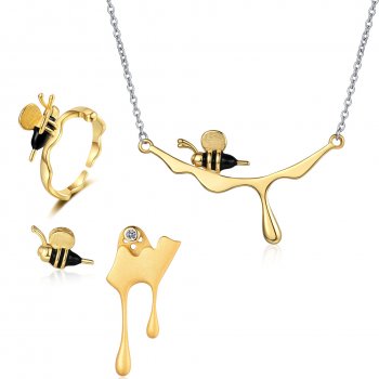 Fashionable Bee Ring Women's Trendy Animal Earrings Temperament Light Luxury Versatile Necklace Set