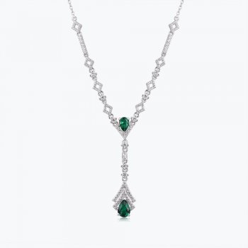 Fashionable and simple cultivated emerald S925 silver plated white teardrop-shaped pendant necklace light luxury clavicle chain