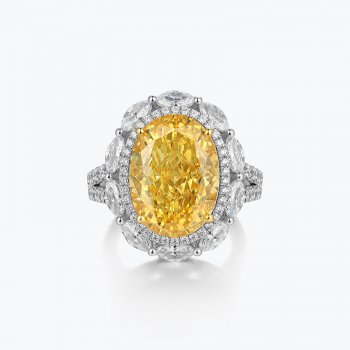 New S925 silver hypoallergenic light luxury ice flower cut vivid yellow female ring