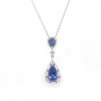 Light luxury high-grade water drop blue high carbon diamond S925 silver female necklace super flash versatile clavicle chain pen