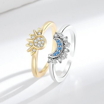 Simple design sense of sun and moon stacking rings for women set with diamonds for couples