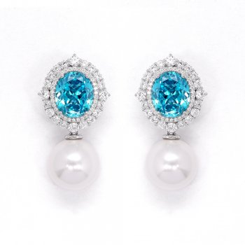 High quality luxury S925 ear jewelry Paraiba round high-grade synthetic pearl earrings