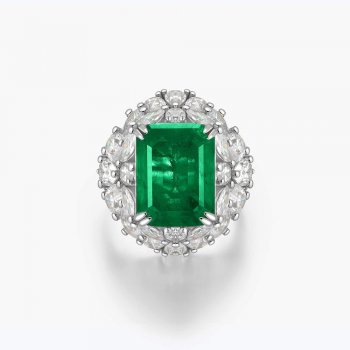 High-end Fashion Wood Green 925 Sterling Silver Jewelry Emerald Halo Ring