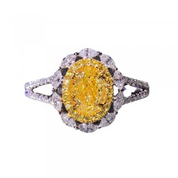 New S925 silver hypoallergenic ring European and American style light luxury style colorful zircon yellow female ring