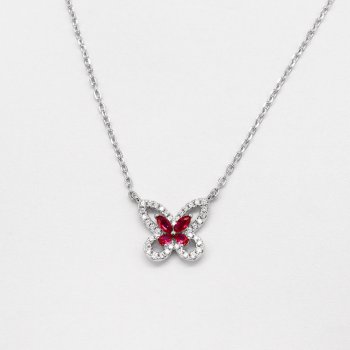 S925 sterling silver red butterfly necklace light luxury niche design high carbon diamond temperament versatile necklace