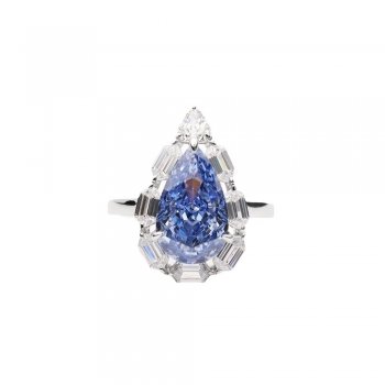 Water drop ice flower cut synthetic blue diamond 925 silver vivid blue high carbon diamond pear-shaped female ring simple style