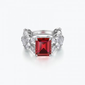 S925 silver hypoallergenic ring European and American style light luxury style red female ring