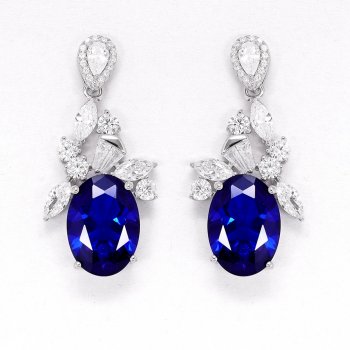 S925 sterling silver women's earrings high carbon diamond royal blue oval shape temperament luxury earrings