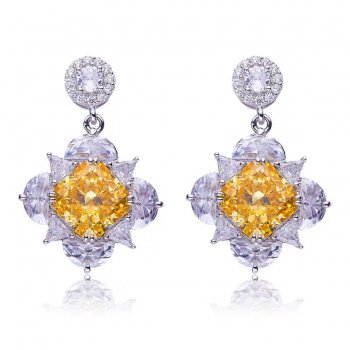 Hot sale 8A zircon vivid yellow ice flower cut high carbon diamond S925 silver plated white gold earrings