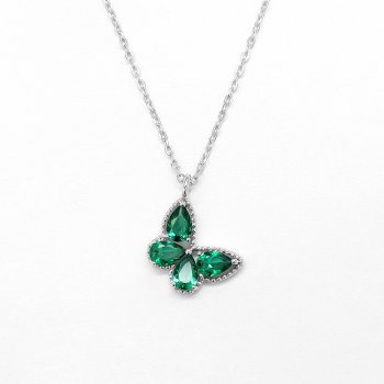 New S925 sterling silver sapphire green butterfly light luxury high carbon diamond temperament versatile necklace