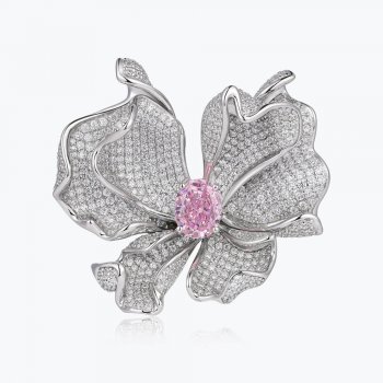 High-end brooch elegant flower shape 925 silver inlaid pink zircon niche personality brooch