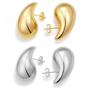 Hollow water drop earrings 18K gold glossy lightweight stud earrings