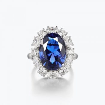 New Sweet Cool Blue S925 Silver Women's Mysterious High-end Egg-shaped Sapphire Ring