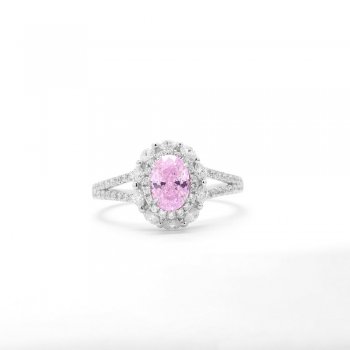 S925 sterling silver ice flower cut ring female egg-shaped pink diamond colored gemstone ring