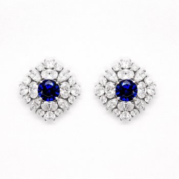 S925 sterling silver women's earrings high carbon diamond royal blue round temperament luxury earrings