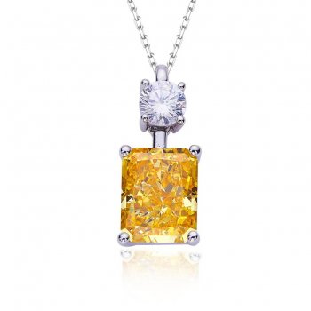 Hot sale rectangular chamfered ice flower cut vivid yellow high carbon diamond S925 silver plated white gold pendant