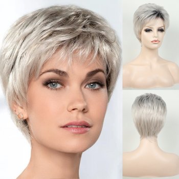 New Women's Fashion Fluffy Short Straight Gradient gray Chmical Fiber Wig