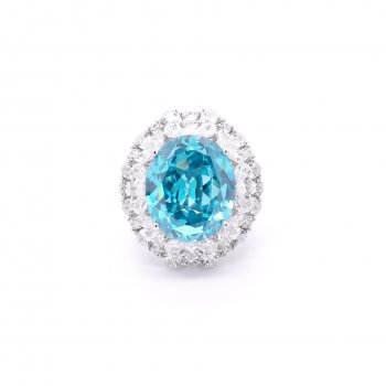 High-end jewelry cultivated Paraiba color S925 silver female ring with zircon luxury atmosphere