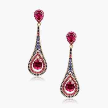 925 silver synthetic zircon earrings high-end luxury inlaid deep pink teardrop-shaped earrings retro style earrings