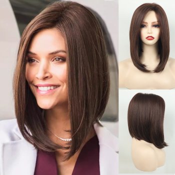 New Women Fashion Brown Collarbone Hair oblique Bangs Wave Chemicial Fiber Wig