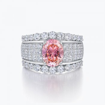 Classic simulation luxury inlaid cherry pink diamond 7*9 colorful gemstone temperament row ring