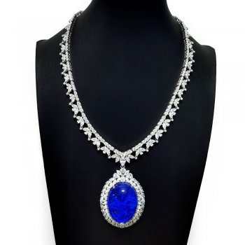 Hot selling luxury high-end round 925 silver royal blue pendant chain necklace