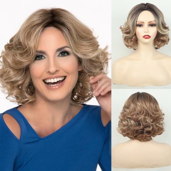 Fashion Blonde Medium Women Short Curly Chemical Fiber Wig