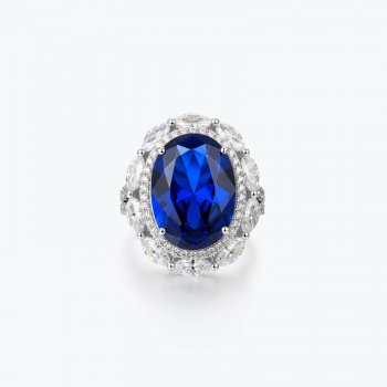 Luxury new S925 silver royal blue ring light luxury ice flower cut blue female ring