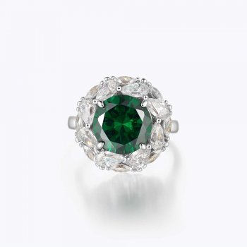 Hot Sale Elegant Versatile 925 Sterling Silver Jewelry Emerald Halo Ring