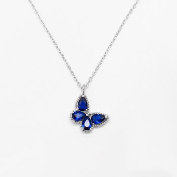 New S925 sterling silver sapphire blue butterfly light luxury high carbon diamond temperament versatile necklace