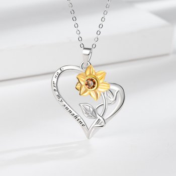 Floral Sunflower Pendant Double Layer Engraving Sunflower Necklace