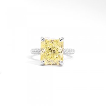 Luxury brilliant ice flower cut square diamond yellow diamond ring female S925 silver artificial imported high carbon diamond al