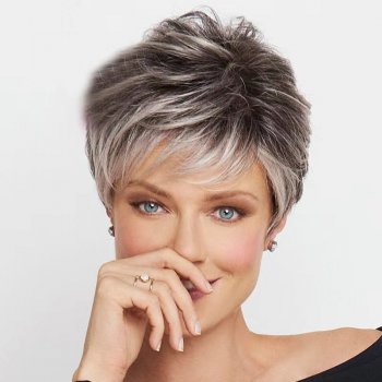 Women's Gradient Gray Short Straight Hair Temperament Fluffy Wig